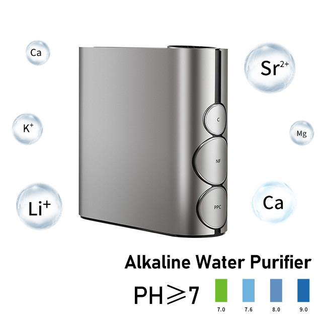 Filtro de água alcalina de 5 estágios de aço inoxidável 800GDP RO Sistema de purificador de água sem tanque para casa